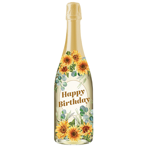 Sunflowers Champagne Bottle Card (Birthday) - Click Image to Close